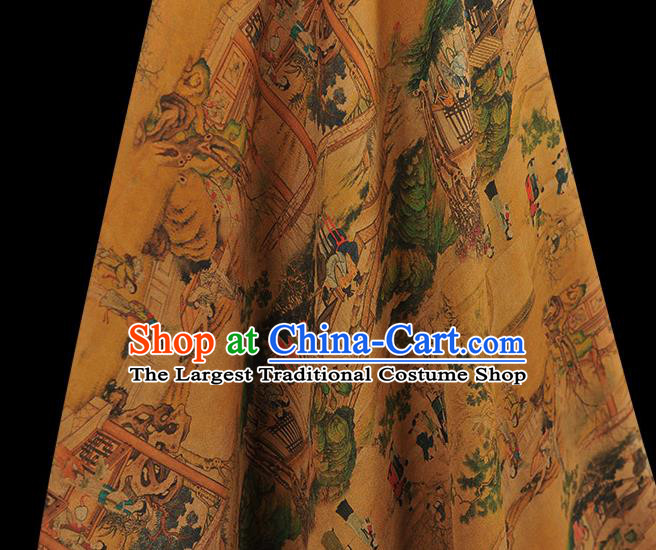 Chinese Traditional Ming Dynasty Beauty Pattern Silk Fabric Classical Cheongsam Material Brown Gambiered Guangdong Gauze