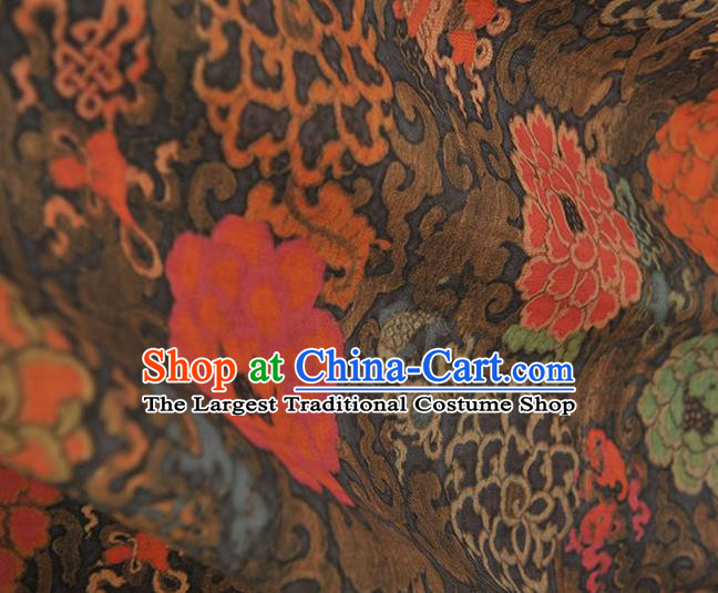 Top Chinese Classical Cheongsam Black Silk Material Traditional Flowers Pattern Gambiered Guangdong Gauze Fabric