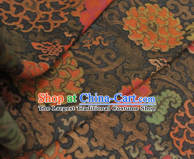 Top Chinese Classical Cheongsam Black Silk Material Traditional Flowers Pattern Gambiered Guangdong Gauze Fabric