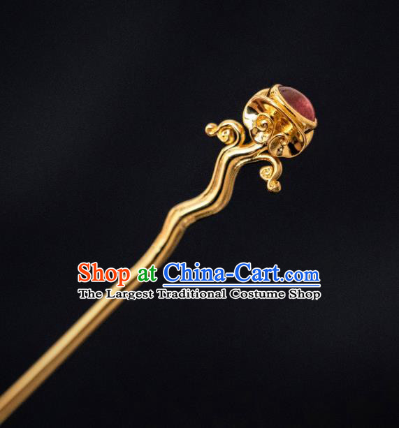 China Traditional Tourmaline Hair Accessories Ancient Hanfu Little Hair Jewelry Ming Dynasty Gilding Ganoderma Hairpin