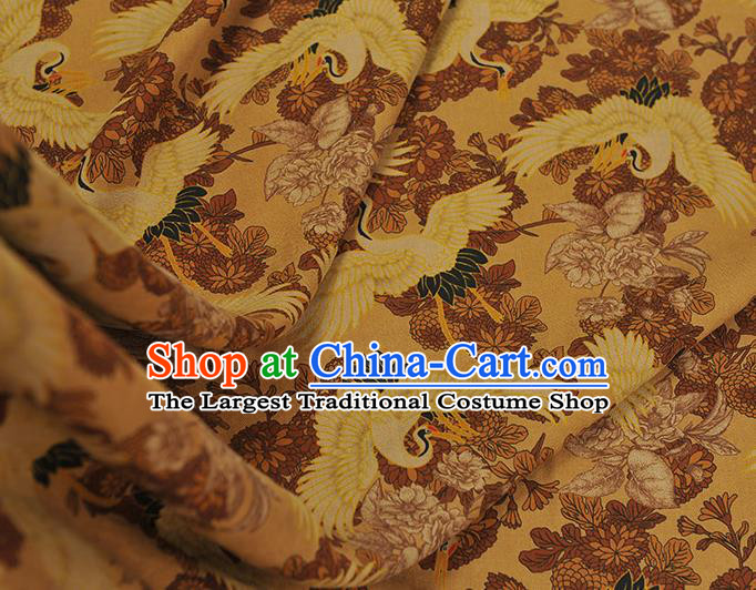 Top Chinese Traditional Crane Pattern Gambiered Guangdong Gauze Classical Cheongsam Fabric Yellow Silk Material