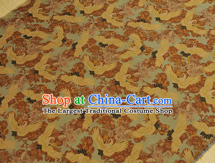 Top Light Green Gambiered Guangdong Gauze Chinese Classical Cheongsam Fabric Traditional Crane Pattern Silk Material