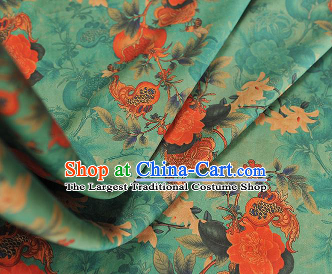 Top Chinese Classical Cheongsam Satin Fabric Traditional Pomegranate Peony Pattern Silk Material Green Gambiered Guangdong Gauze
