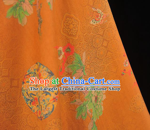 Chinese Classical Cheongsam Orange Satin Material Gambiered Guangdong Gauze Traditional Peony Butterfly Pattern Silk Fabric