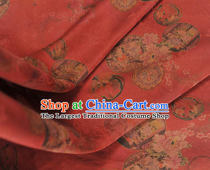 Top Chinese Traditional Pavilion Pattern Silk Material Classical Cheongsam Red Gambiered Guangdong Gauze Fabric