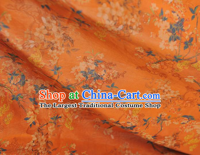 Top Chinese Classical Cheongsam Orange Gambiered Guangdong Gauze Fabric Traditional Peach Blossom Pattern Silk Material Jacquard Satin