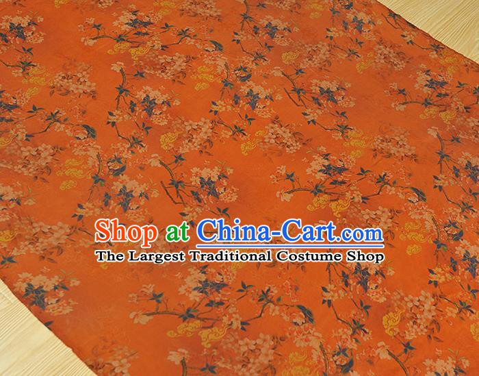 Top Chinese Classical Cheongsam Orange Gambiered Guangdong Gauze Fabric Traditional Peach Blossom Pattern Silk Material Jacquard Satin
