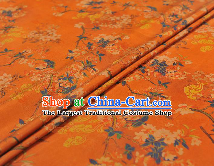 Top Chinese Classical Cheongsam Orange Gambiered Guangdong Gauze Fabric Traditional Peach Blossom Pattern Silk Material Jacquard Satin