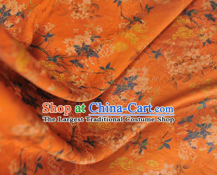 Top Chinese Classical Cheongsam Orange Gambiered Guangdong Gauze Fabric Traditional Peach Blossom Pattern Silk Material Jacquard Satin