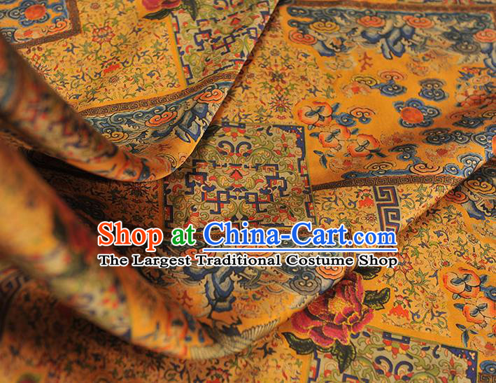 Top Chinese Traditional Royal Pattern Yellow Silk Material Classical Cheongsam Gambiered Guangdong Gauze Satin Fabric