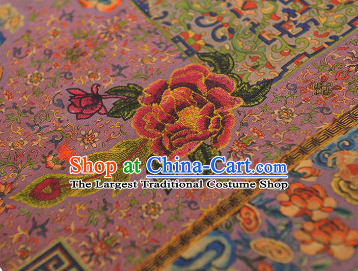 Top Chinese Classical Cheongsam Gambiered Guangdong Gauze Traditional Satin Fabric Royal Pattern Lilac Silk Material