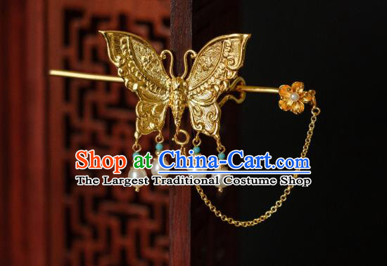China Traditional Ming Dynasty Noble Lady Butterfly Hair Crown and Hairpin Hair Accessories Ancient Hanfu Gilding Hair Jewelry