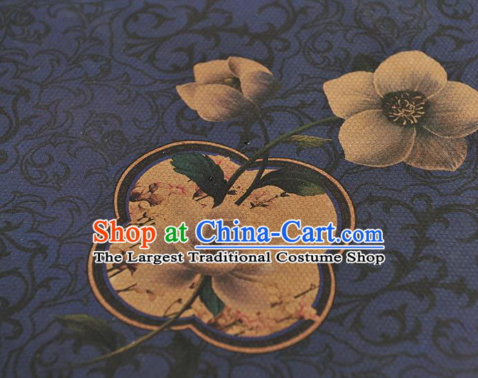 Top Cheongsam Gambiered Guangdong Gauze Chinese Traditional Cloth Fabric Classical Flowers Pattern Navy Silk Material