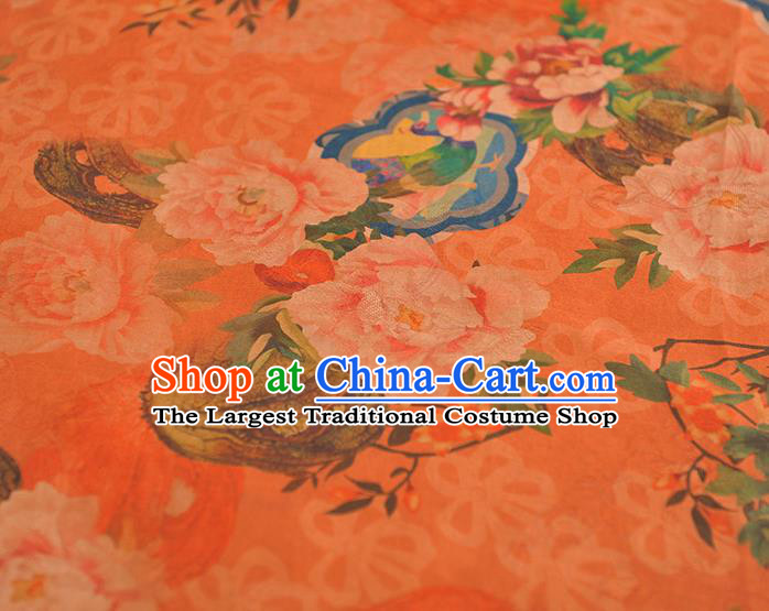 Chinese Traditional Cloth Fabric Classical Flowers Pattern Red Silk Material Top Cheongsam Gambiered Guangdong Gauze