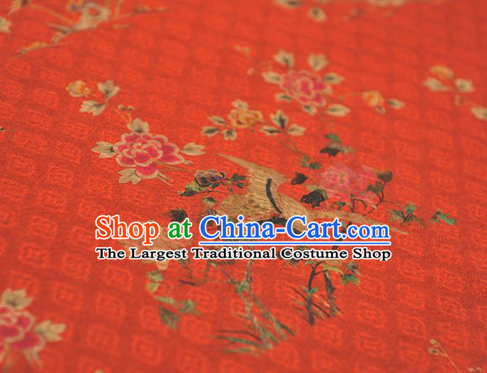 Top Chinese Classical Rose Flowers Pattern Red Silk Material Cheongsam Gambiered Guangdong Gauze Traditional Cloth Fabric