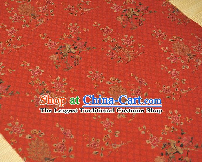 Top Chinese Classical Rose Flowers Pattern Red Silk Material Cheongsam Gambiered Guangdong Gauze Traditional Cloth Fabric