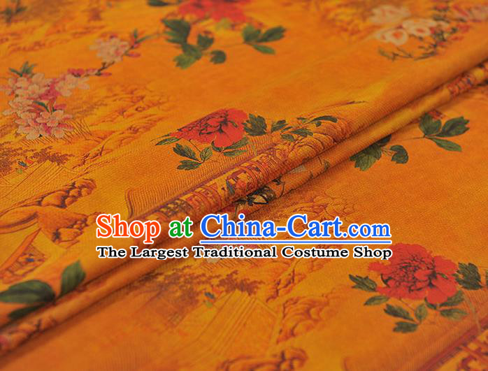 Top Cheongsam Cloth Fabric Chinese Classical Palace Peony Pattern Ginger Silk Material Traditional Gambiered Guangdong Gauze