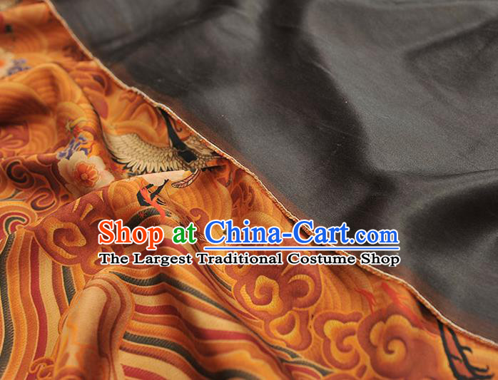 Chinese Traditional Cheongsam Ginger Satin Cloth Fabric Classical Wave Crane Pattern Silk Material