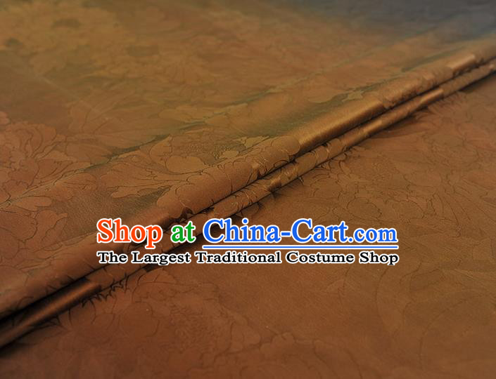 Chinese Gambiered Guangdong Gauze Classical Silk Material Jacquard Peony Brown Satin Traditional Cheongsam Fabric