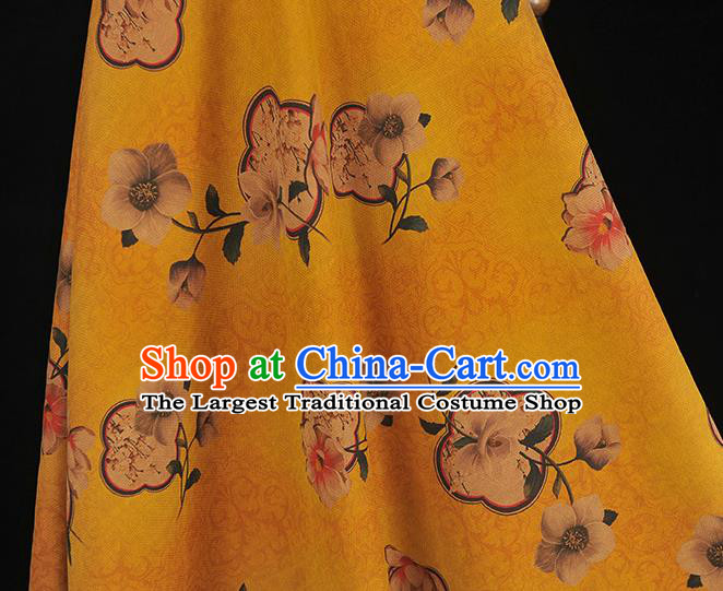 Top Chinese Cheongsam Gambiered Guangdong Gauze Traditional Cloth Fabric Classical Flowers Pattern Yellow Silk Material