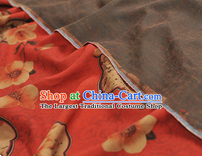 Top Chinese Traditional Cloth Fabric Classical Flowers Pattern Red Silk Material Cheongsam Gambiered Guangdong Gauze