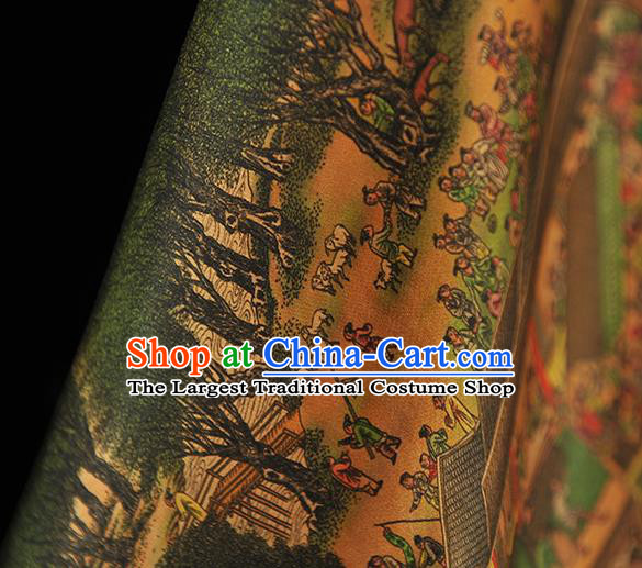 Chinese Traditional Fabric Gambiered Guangdong Gauze Cheongsam Satin Classical Folk Pattern Green Silk Material