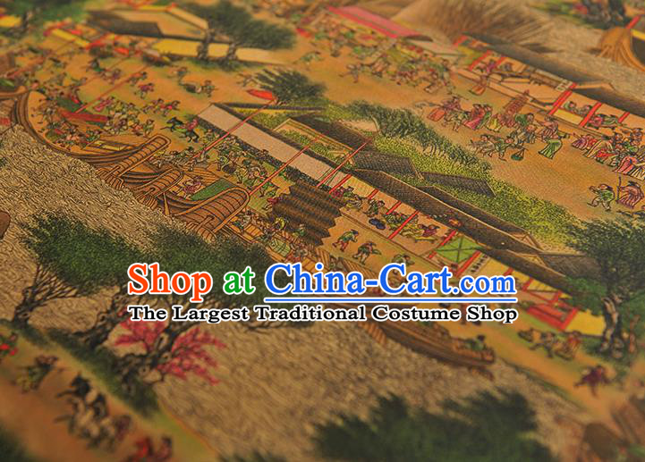 Chinese Traditional Fabric Gambiered Guangdong Gauze Cheongsam Satin Classical Folk Pattern Green Silk Material