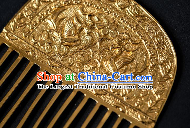 China Tang Dynasty Gilding Hair Comb Traditional Hanfu Hair Accessories Ancient Princess Hairpin