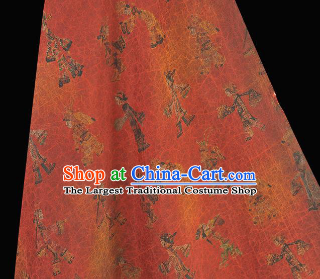 Chinese Classical Shadow Puppetry Pattern Red Silk Fabric Traditional Gambiered Guangdong Gauze Cheongsam Craquelure Cloth Material