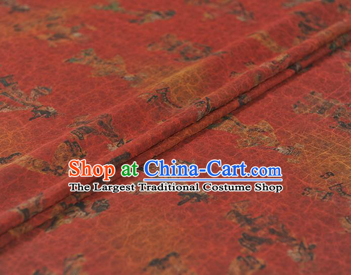 Chinese Classical Shadow Puppetry Pattern Red Silk Fabric Traditional Gambiered Guangdong Gauze Cheongsam Craquelure Cloth Material