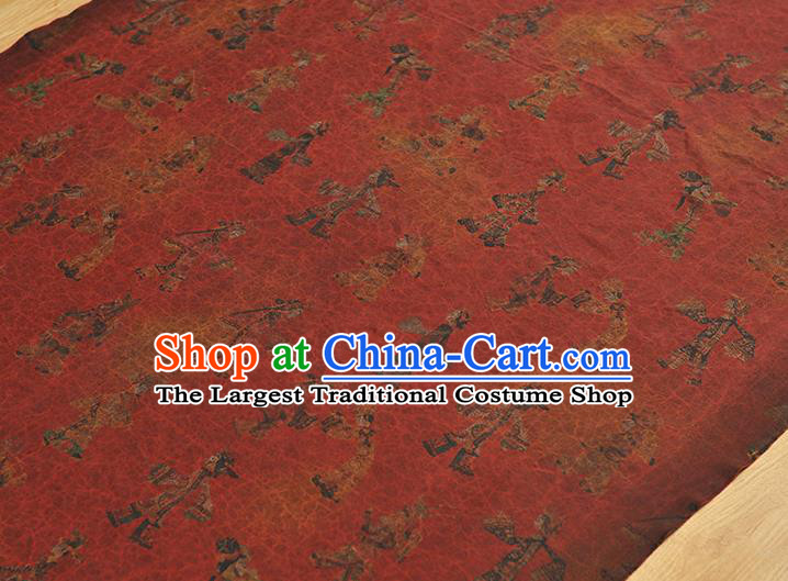 Chinese Classical Shadow Puppetry Pattern Red Silk Fabric Traditional Gambiered Guangdong Gauze Cheongsam Craquelure Cloth Material