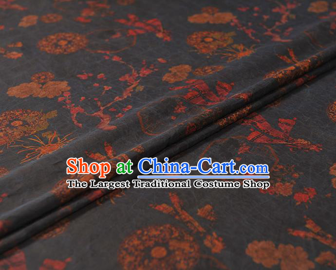 Chinese Traditional Gambiered Guangdong Gauze Cheongsam Craquelure Cloth Material Classical Shadow Puppetry Pattern Navy Silk Fabric