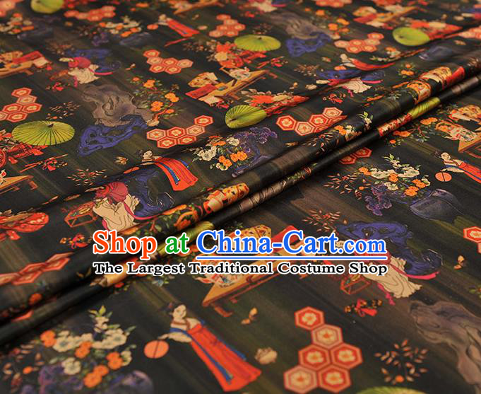 Chinese Traditional Black Gambiered Guangdong Gauze Cheongsam Cloth Material Classical Umbrella Pattern Silk Fabric
