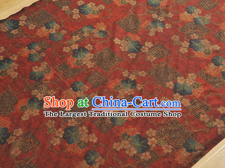 Chinese Dark Red Gambiered Guangdong Gauze Material Classical Blossom Pattern Silk Fabric Traditional Cheongsam Cloth