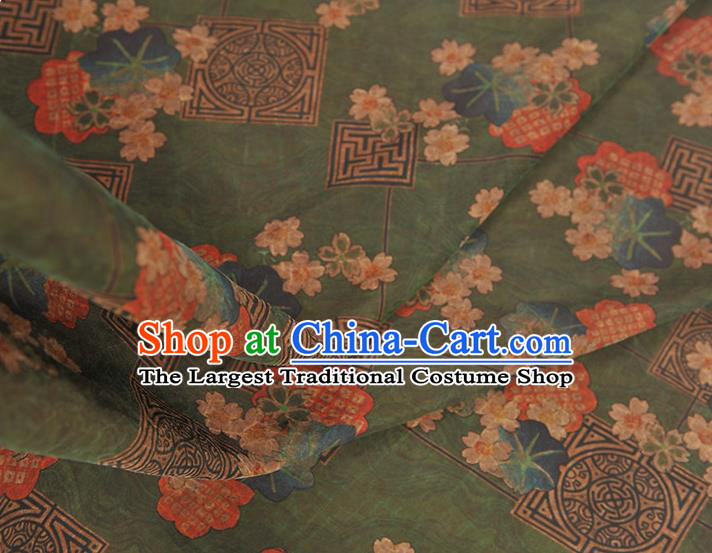 Chinese Classical Blossom Pattern Silk Fabric Traditional Cheongsam Cloth Green Gambiered Guangdong Gauze Material
