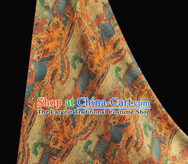 Chinese Classical Changan Scene Pattern Silk Fabric Traditional Cheongsam Cloth Material Ginger Gambiered Guangdong Gauze
