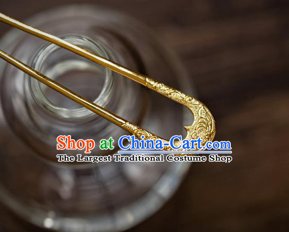 China Tang Dynasty Carving Lotus Hair Clips Traditional Hanfu Hair Accessories Ancient Princess Gilding Hairpin