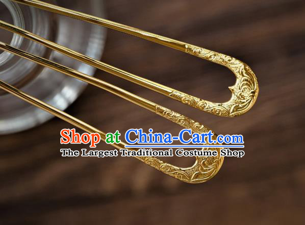 China Tang Dynasty Carving Lotus Hair Clips Traditional Hanfu Hair Accessories Ancient Princess Gilding Hairpin
