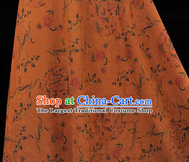 Chinese Classical Phoenix Pattern Ginger Gambiered Guangdong Gauze Cheongsam Cloth Material Traditional Silk Fabric
