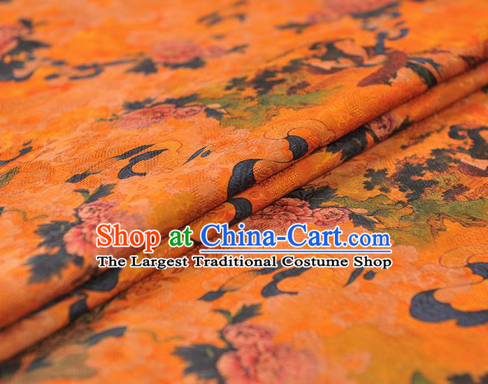 Chinese Cheongsam Cloth Material Traditional Silk Fabric Classical Peony Goddess Pattern Ginger Gambiered Guangdong Gauze