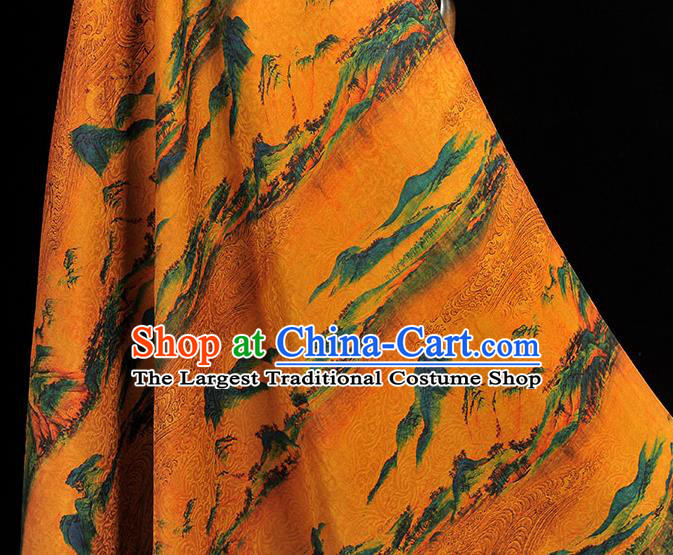 Chinese Cheongsam Ginger Cloth Material Traditional Silk Fabric Classical Vast Land Pattern Gambiered Guangdong Gauze
