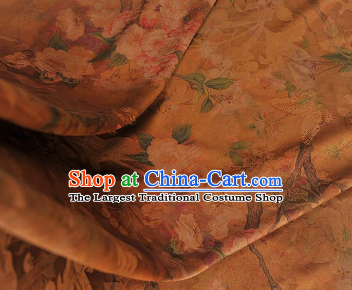 Chinese Classical Begonia Pattern Gambiered Guangdong Gauze Cheongsam Cloth Material Traditional Ginger Silk Fabric