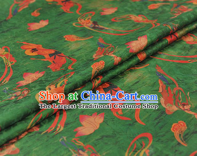 Chinese Traditional Green Gambiered Guangdong Gauze Cheongsam Cloth Material Classical Flying Apsaras Pattern Silk Fabric
