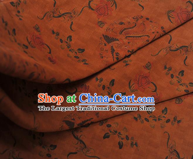Chinese Classical Peony Crane Pattern Gambiered Guangdong Gauze Cheongsam Cloth Material Traditional Ginger Silk Fabric
