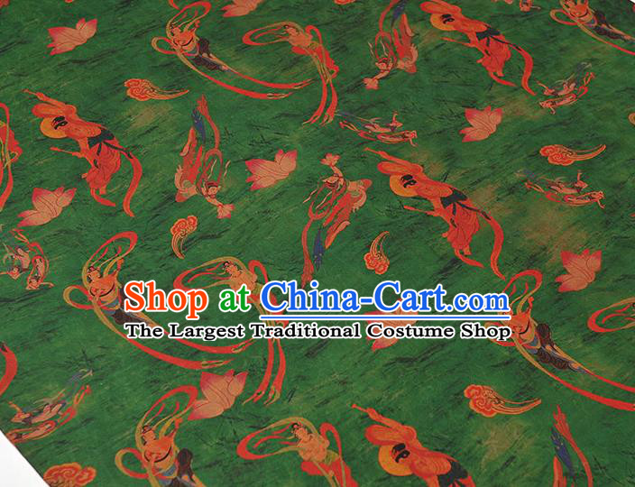 Chinese Traditional Green Gambiered Guangdong Gauze Cheongsam Cloth Material Classical Flying Apsaras Pattern Silk Fabric