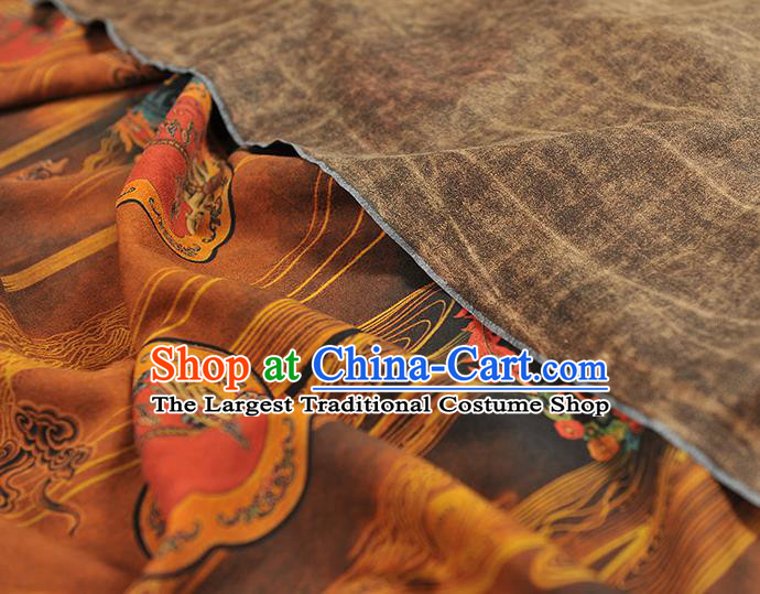 Chinese Classical Palace Fan Pattern Gambiered Guangdong Gauze Cloth Material Traditional Cheongsam Brown Silk Fabric