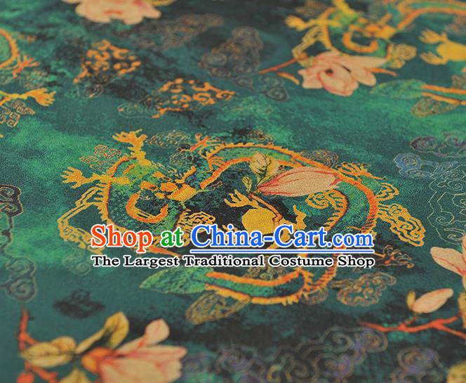 Chinese Classical Mangnolia Pattern Gambiered Guangdong Gauze Cloth Material Traditional Cheongsam Deep Green Silk Fabric