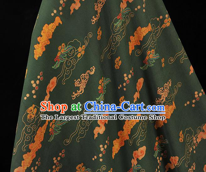 Chinese Traditional Cheongsam Atrovirens Silk Fabric Classical Clouds Pattern Gambiered Guangdong Gauze Cloth Material