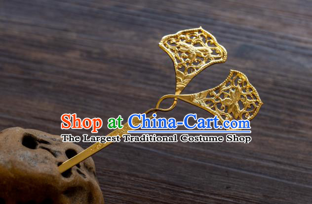 China Ancient Princess Ginkgo Leaf Hairpin Tang Dynasty Hair Clip Traditional Hanfu Hair Accessories Gilding Hair Stick
