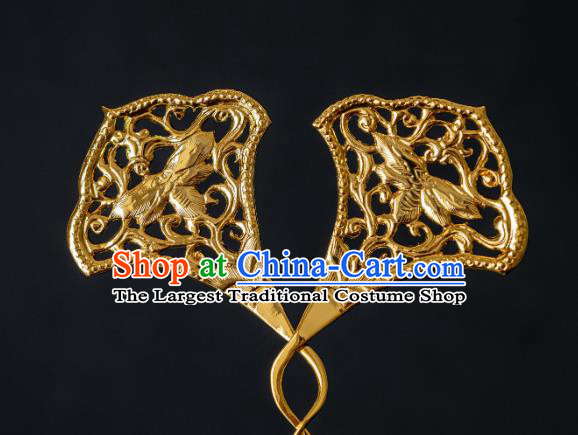 China Ancient Princess Ginkgo Leaf Hairpin Tang Dynasty Hair Clip Traditional Hanfu Hair Accessories Gilding Hair Stick